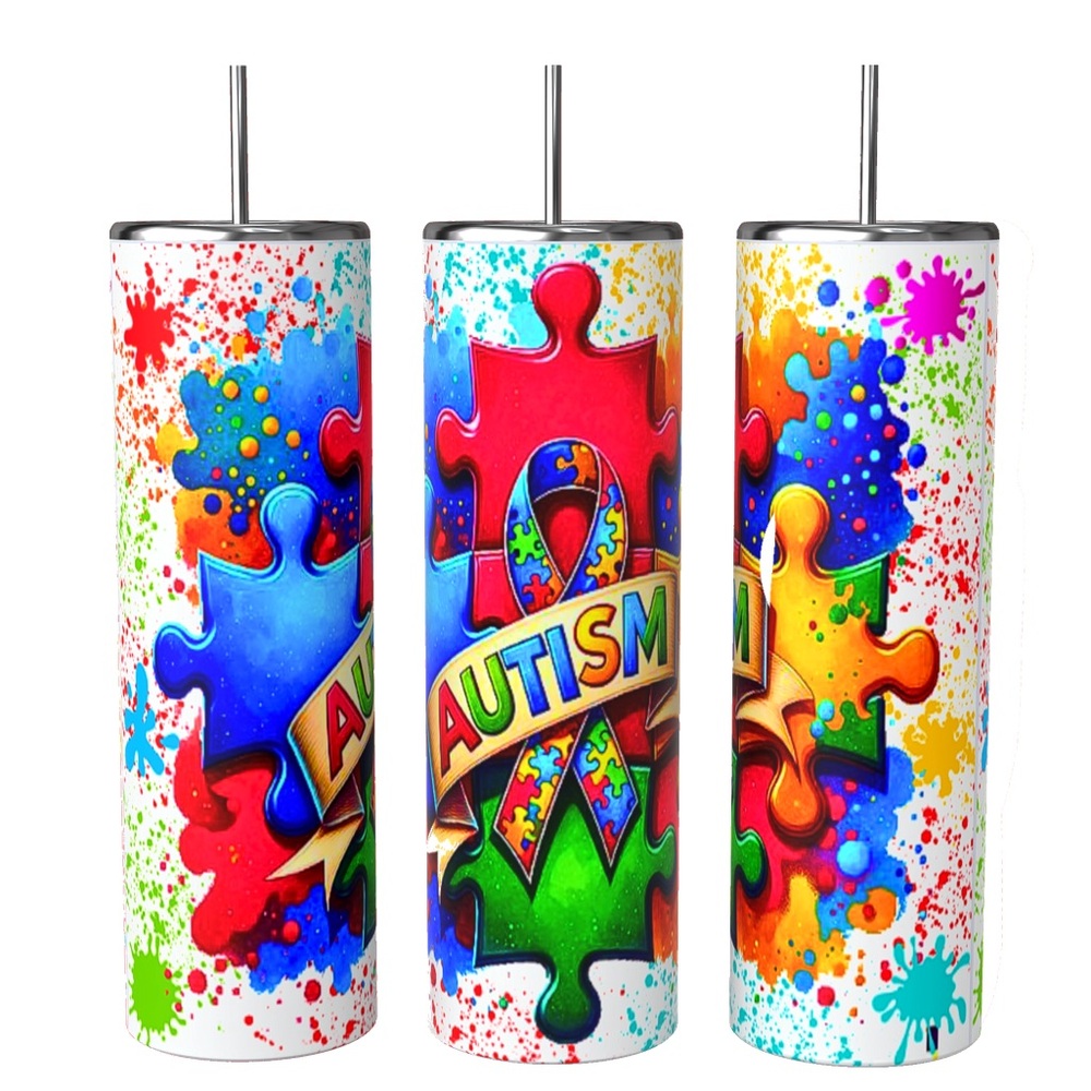 AUTISM AWARENESS 20oz SUBLIMATED STAINLESS STEEL DOUBLE WALL INSULATED TUMBLER